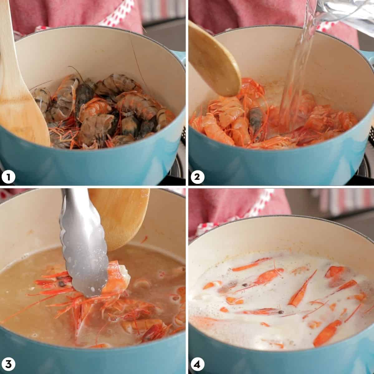 Process shot for how to make tom yum steps 1-4
