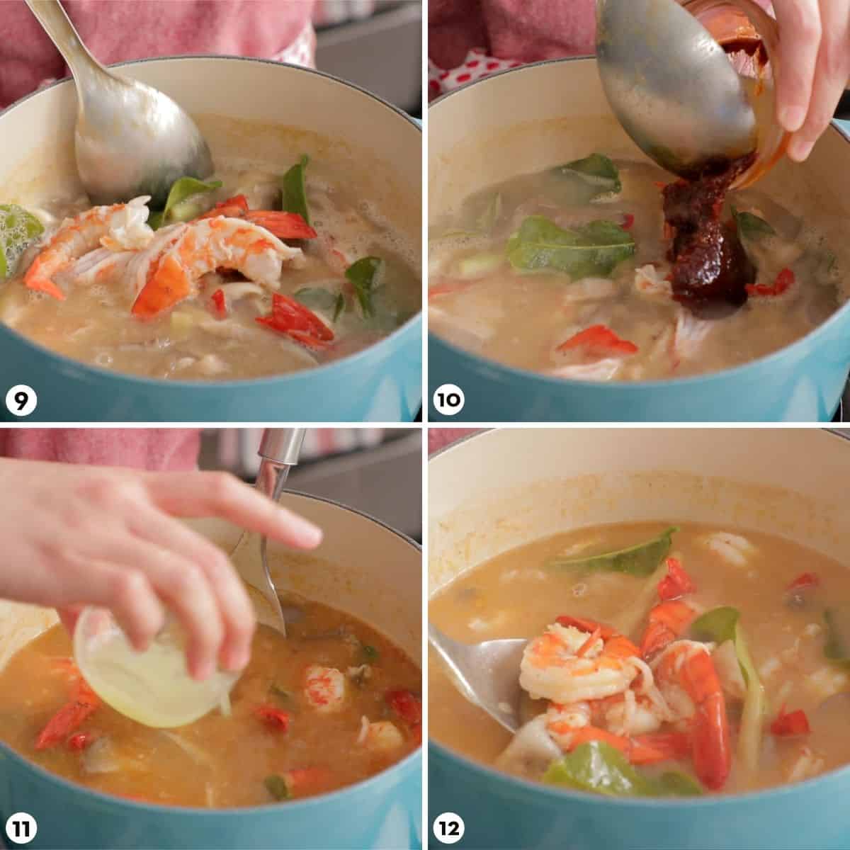 Process shot for how to make tom yum steps 9-12