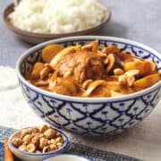 a bowl of massaman curry chicken