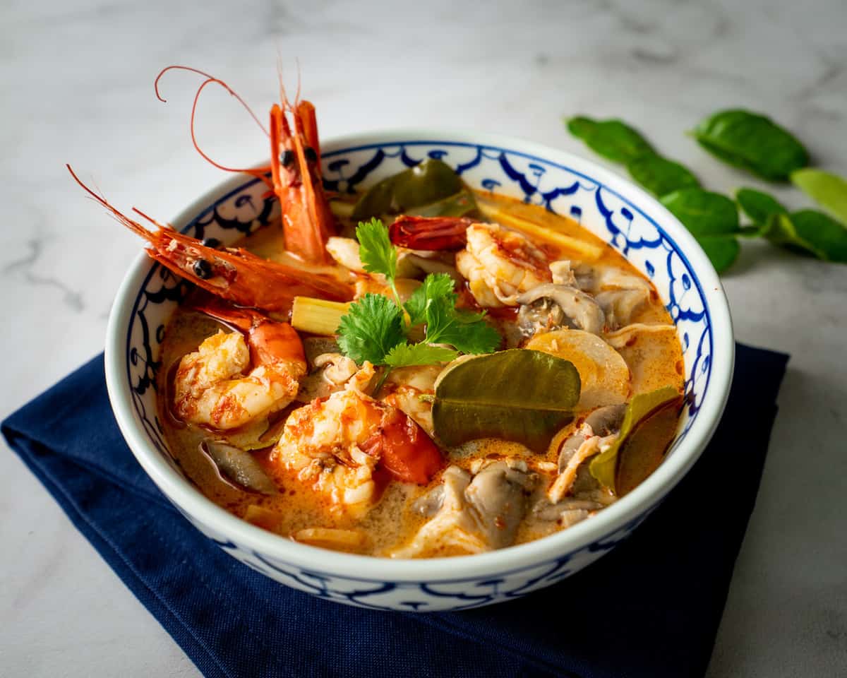 A bowl of tom yum goong soup