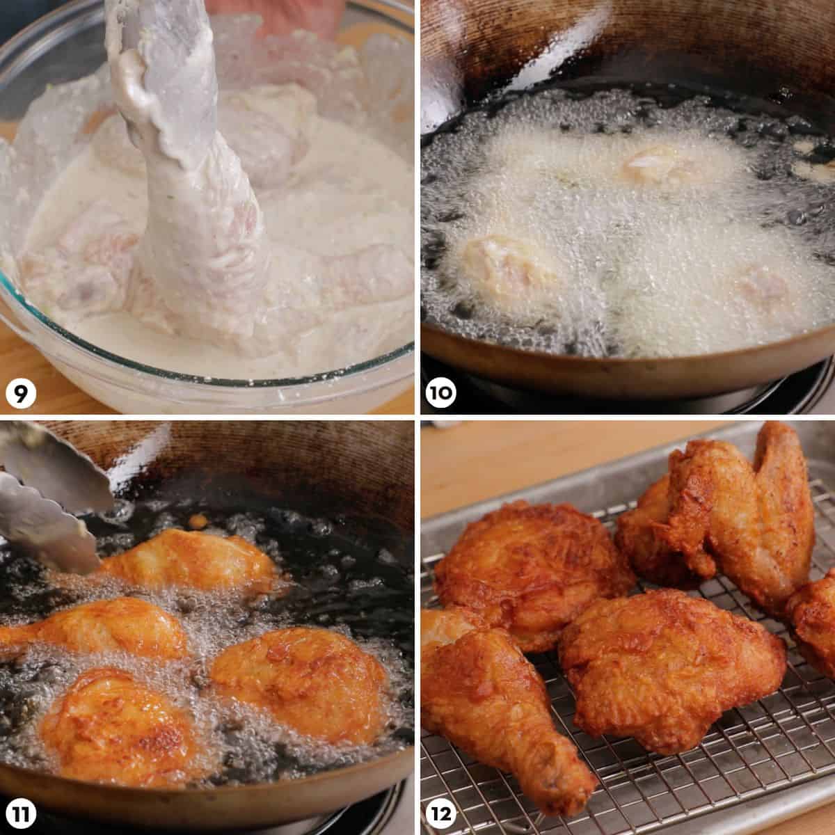 process shots for making thai fried chicken steps 9-12