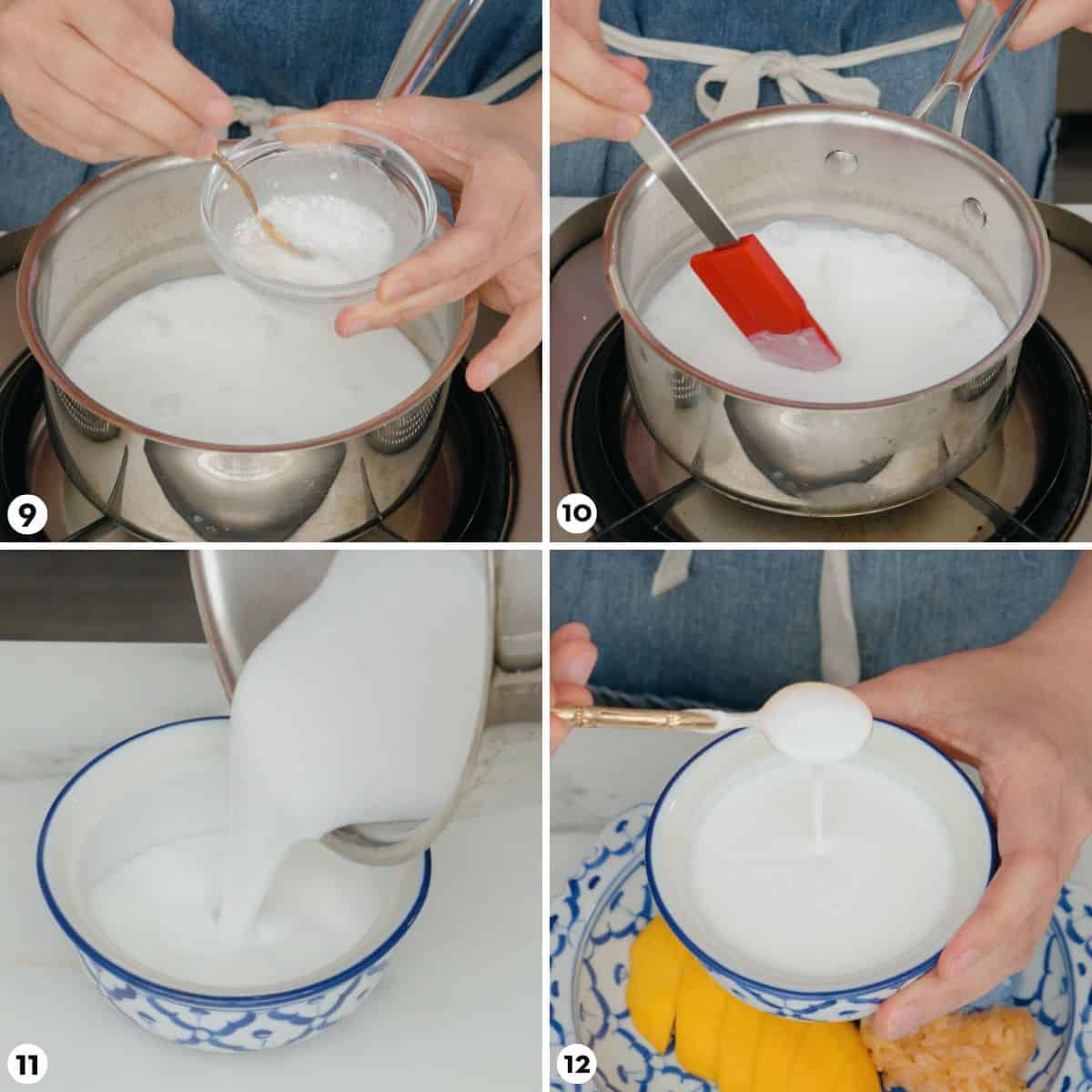 process shots for making mango sticky rice steps 9-12