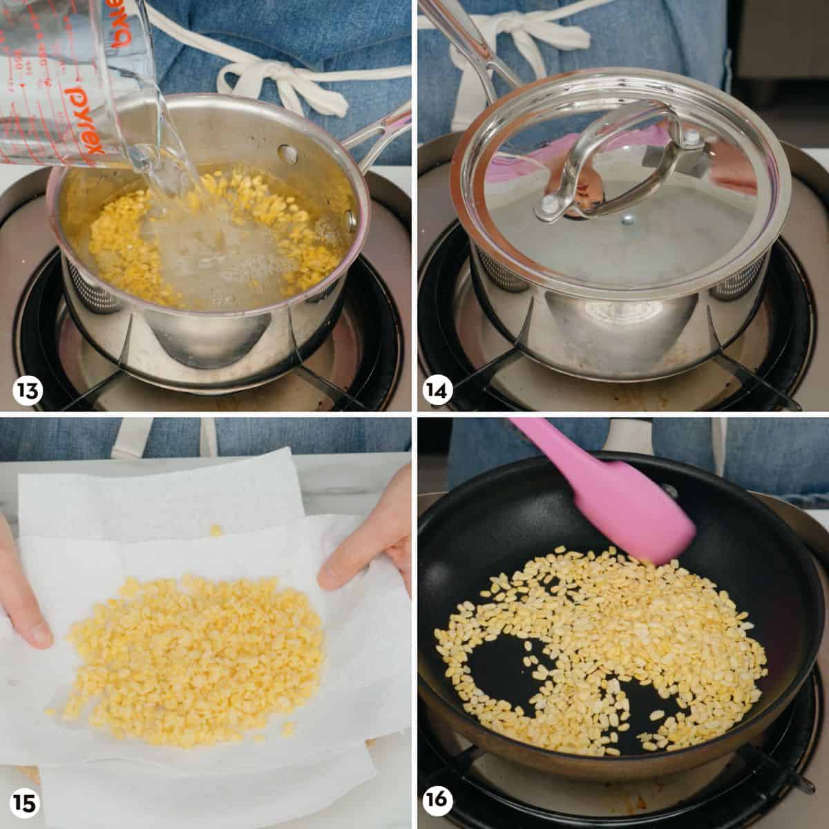 process shots for making mango sticky rice steps 13-16