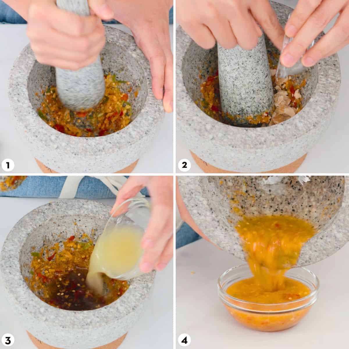 Process shots for making nam jim seafood