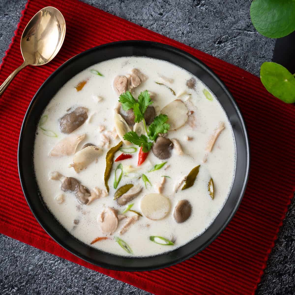 A bowl of tom kha gai soup