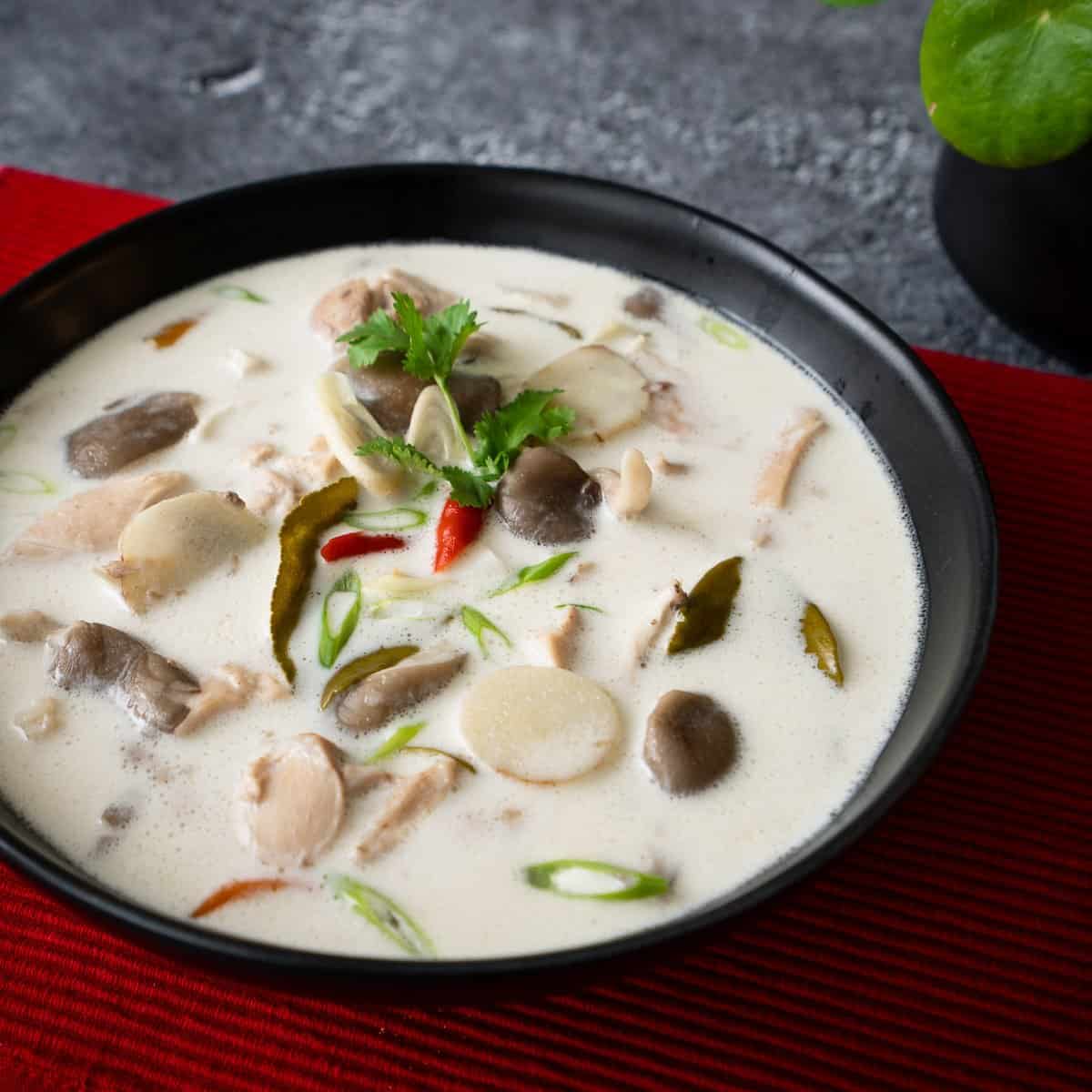 A bowl of tom kha gai soup