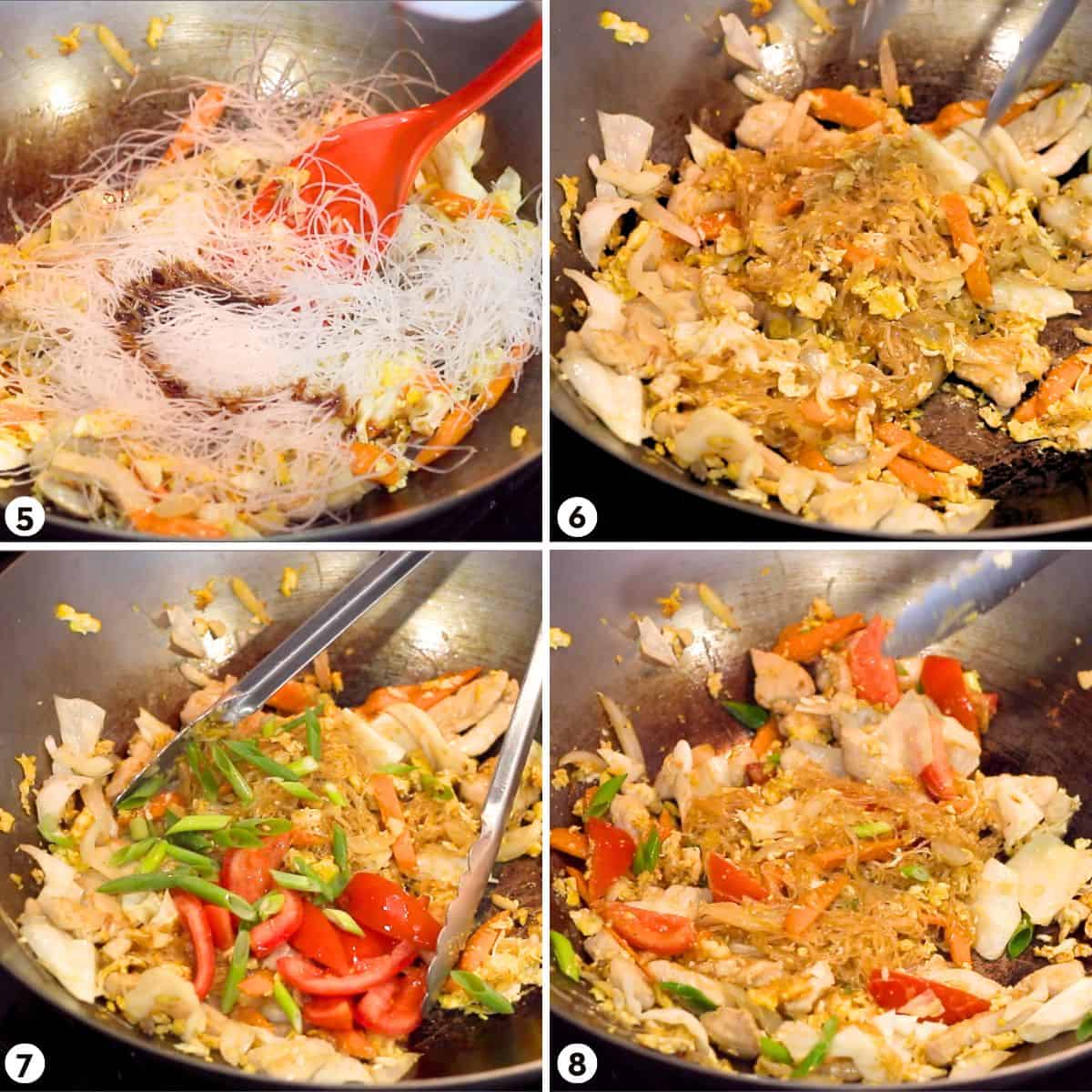 Process shots for making pad woon sen steps 5-8