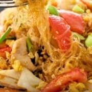 a plate of glass noodles stir fry