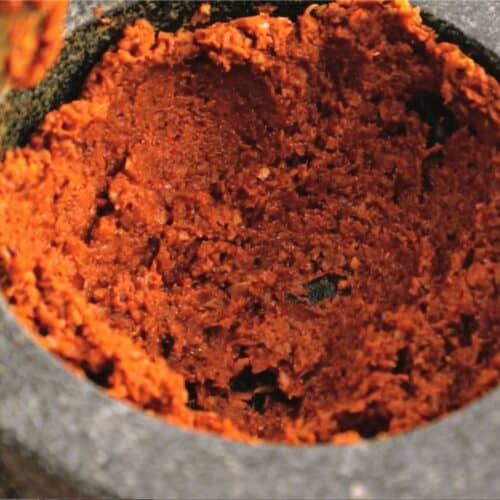 curry paste in a stone mortar