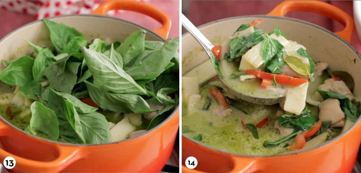 Steps for making green curry chicken steps 13-14
