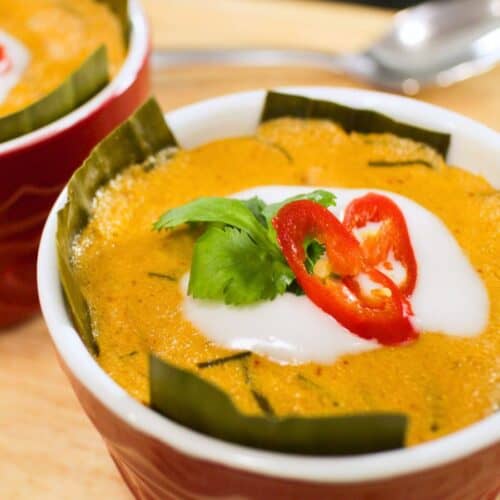 red curry custard in a ramekin