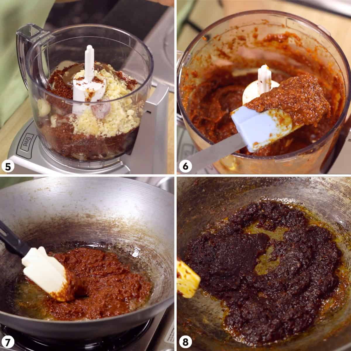 Process shots for making thai chili paste steps 5-8