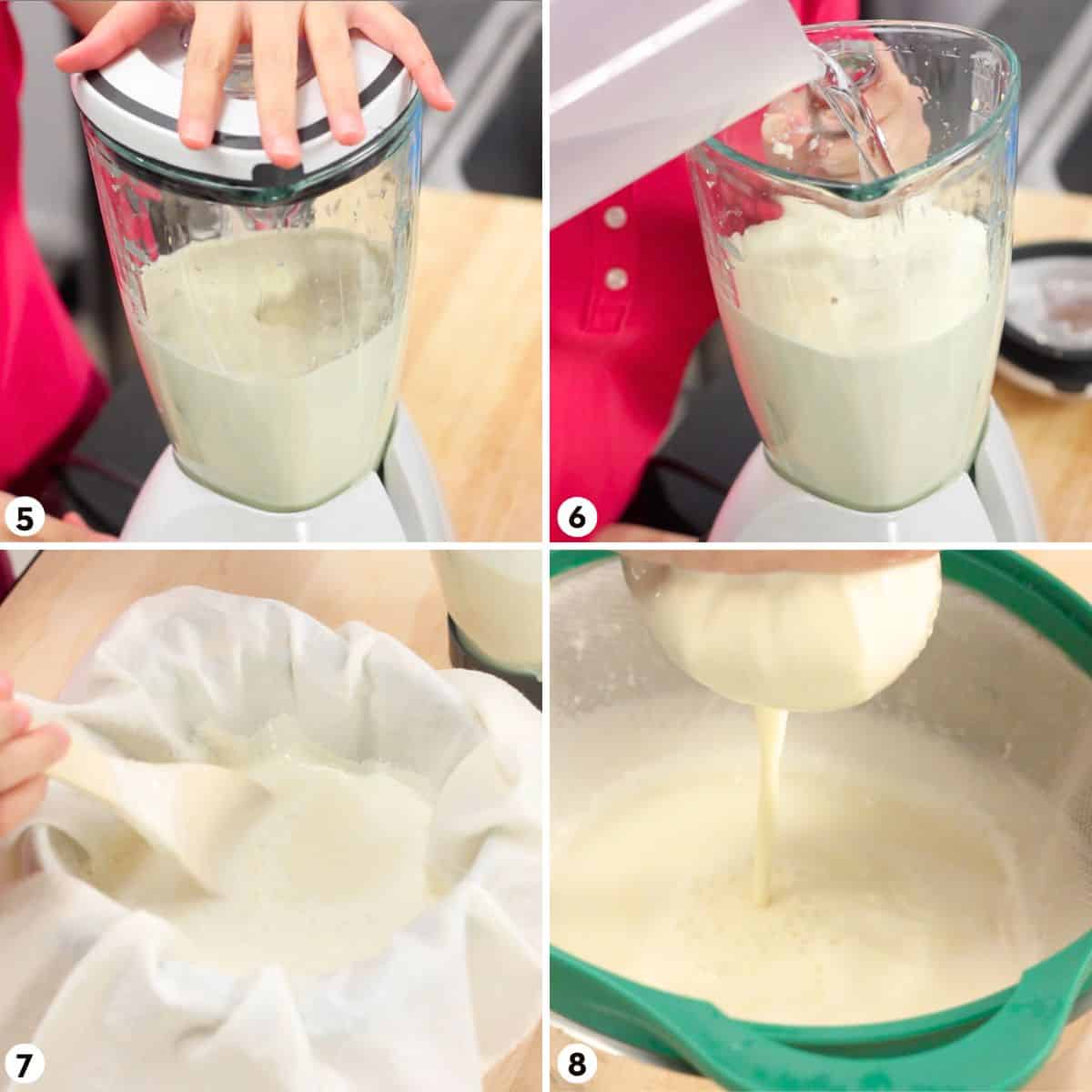process shots for making soymilk steps 5-8