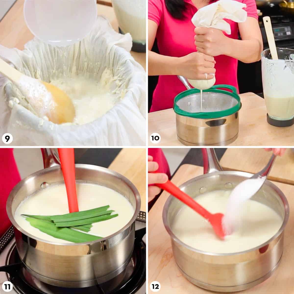 process shots for making soymilk steps 9-12