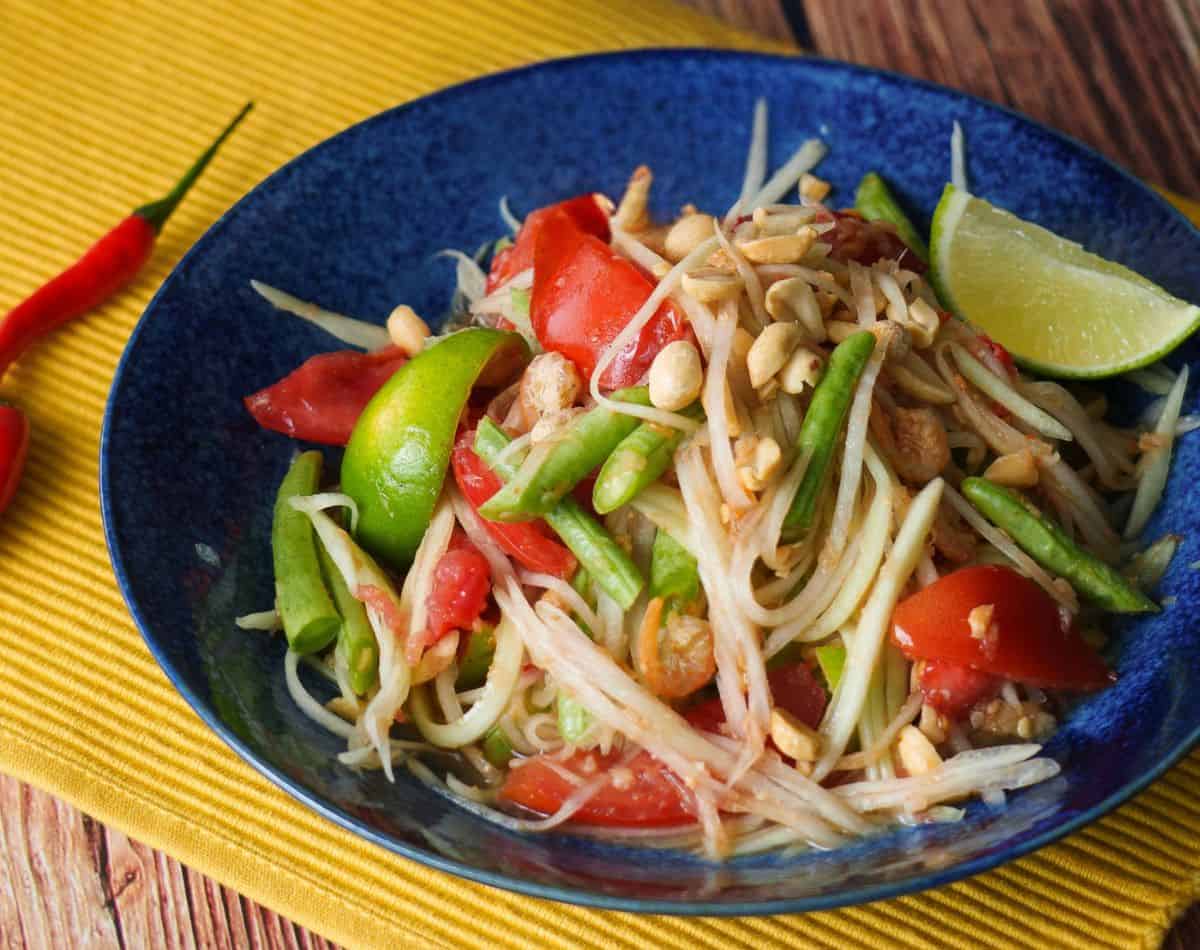 a plate of papaya salad