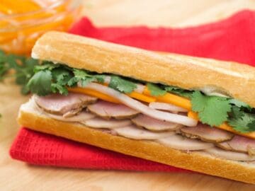 A banh mi sandwich with lemongrass pork