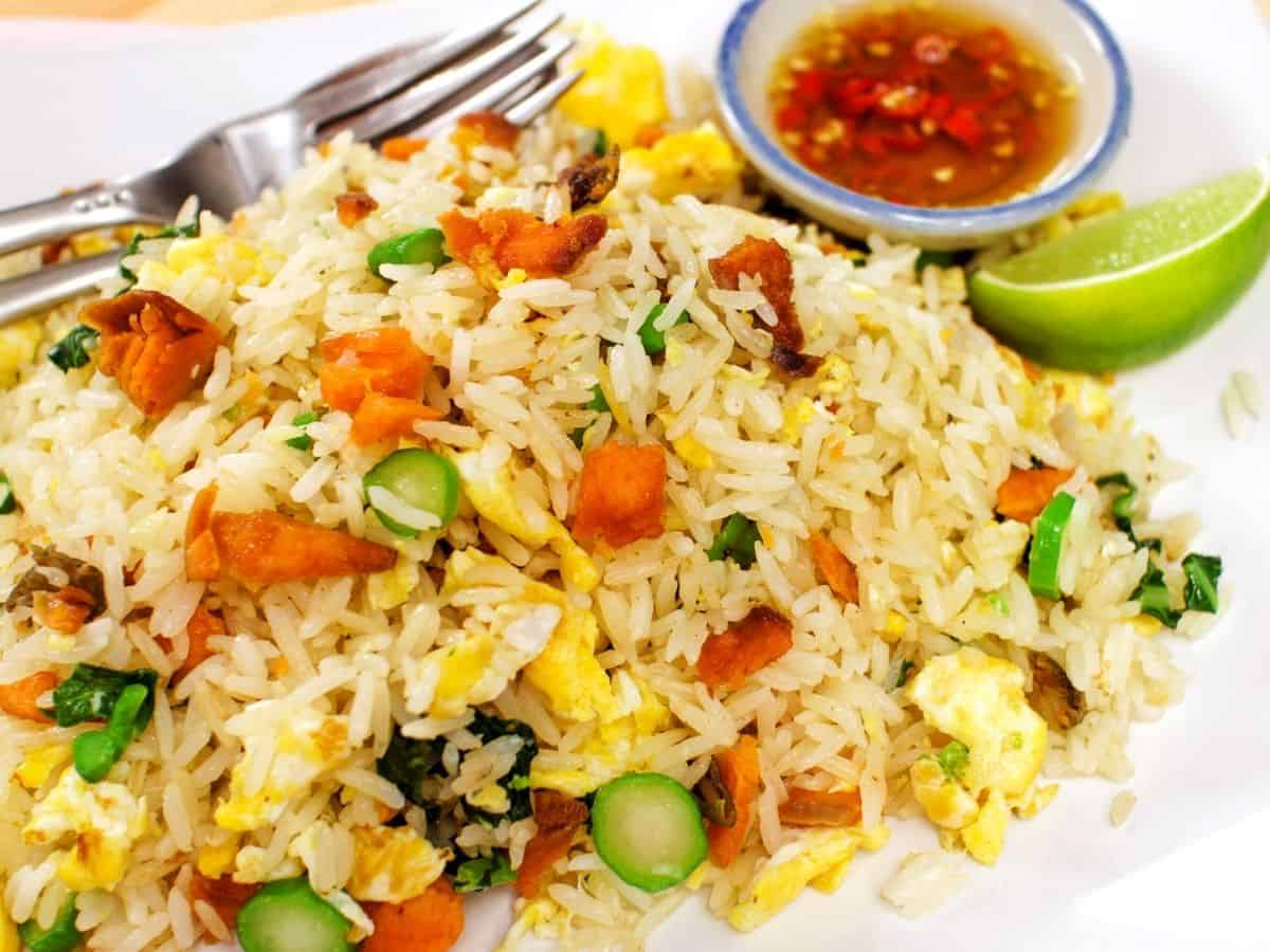 A plate of salted fish fried rice