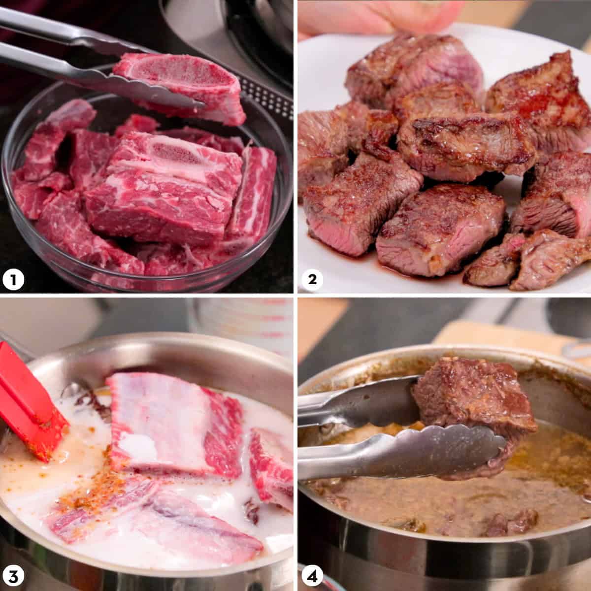 Process shots for making massaman beef curry steps 1-4