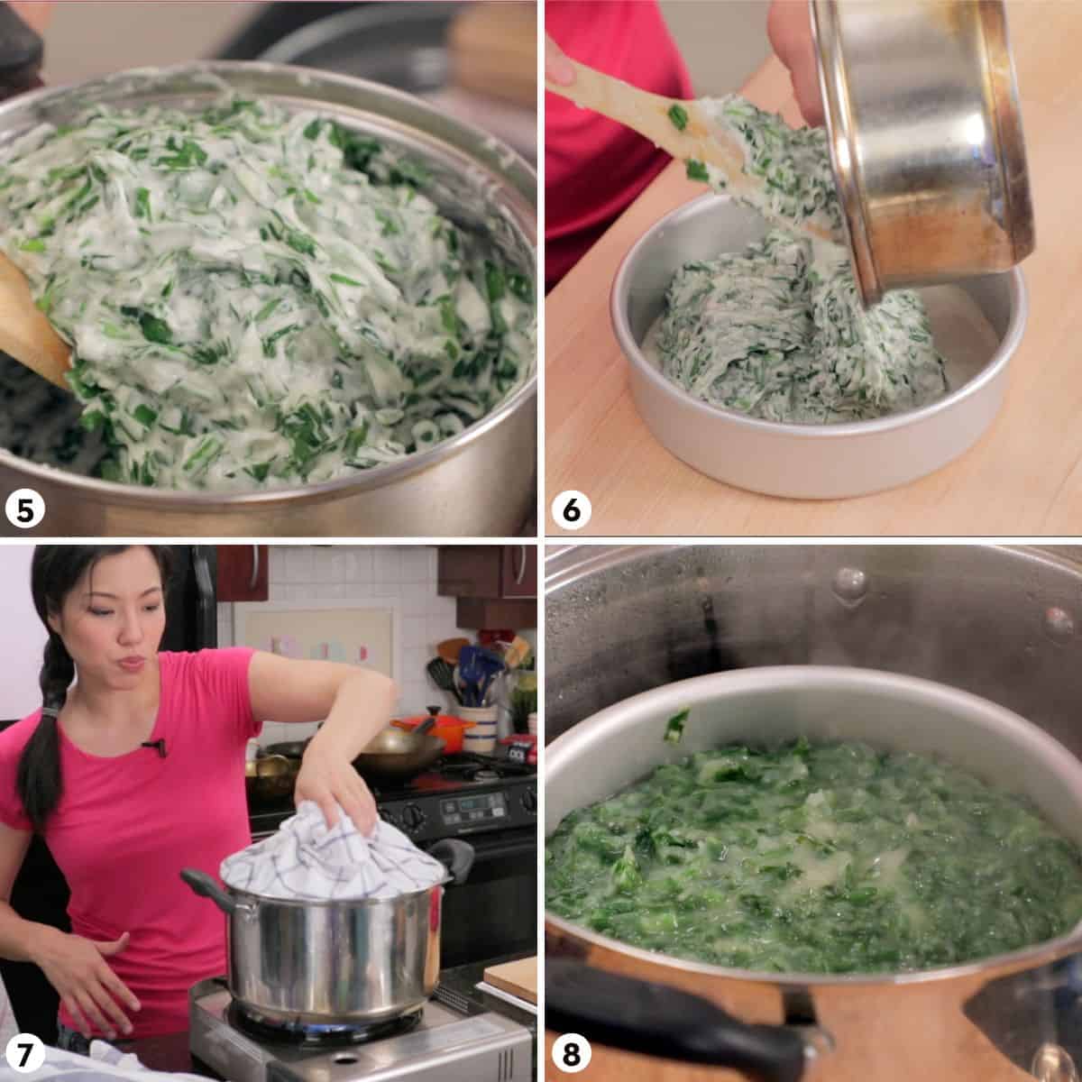 process shot for making garlic chive dumplings steps 5-8
