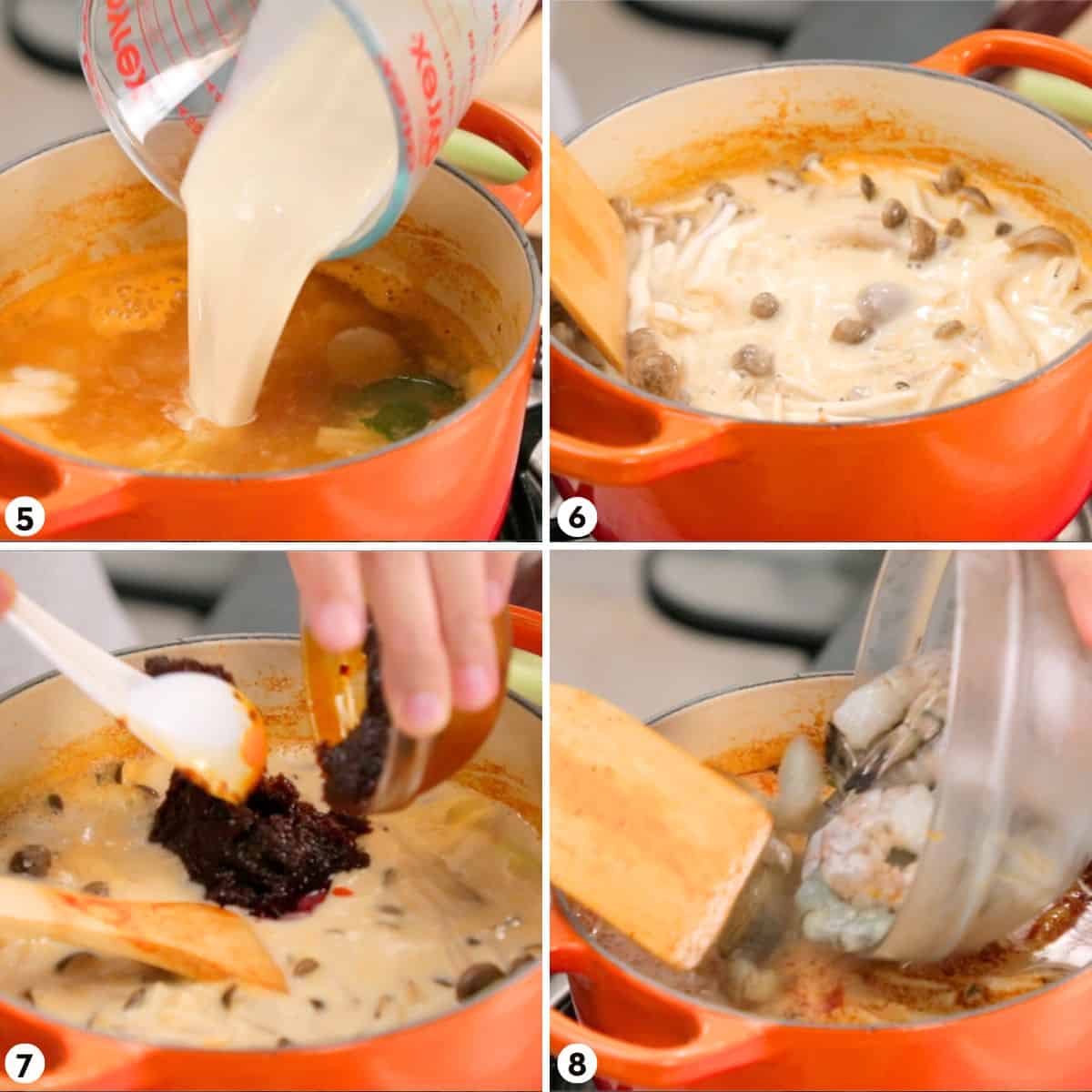process shots for making creamy tom yum soup steps 5-8