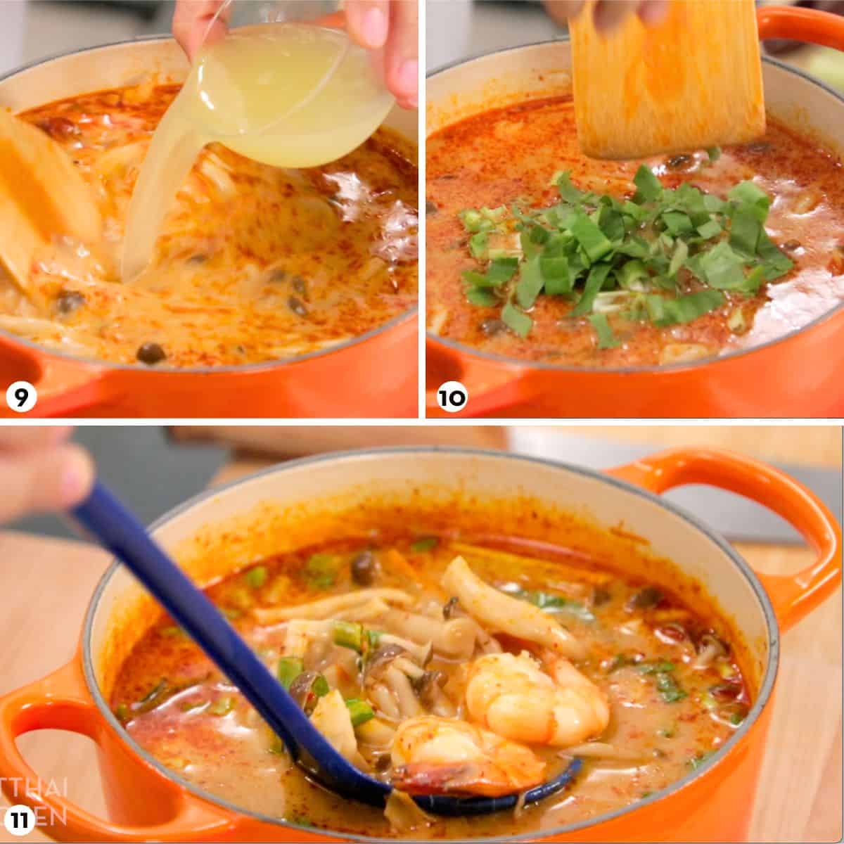 process shots for making creamy tom yum soup steps 9-11