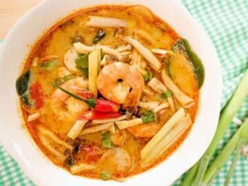 a bowl of cream tom yum soup