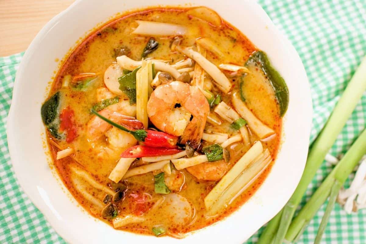 a bowl of cream tom yum soup