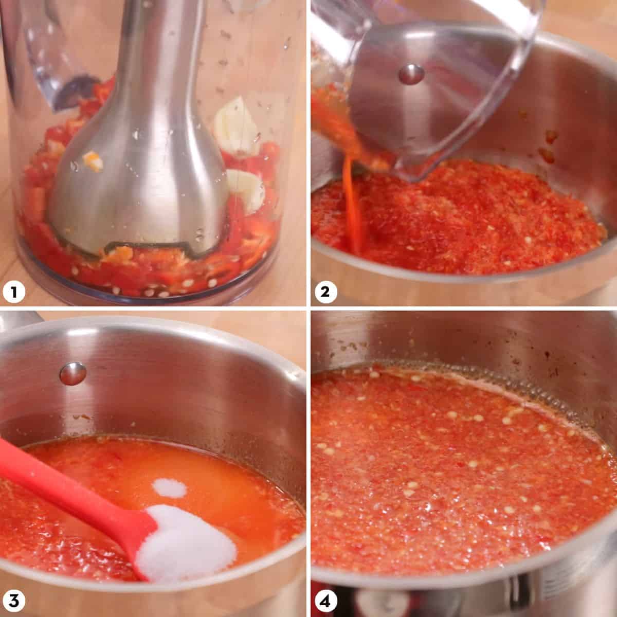 Process shots for how to make thai sweet chili sauce, steps 1-4