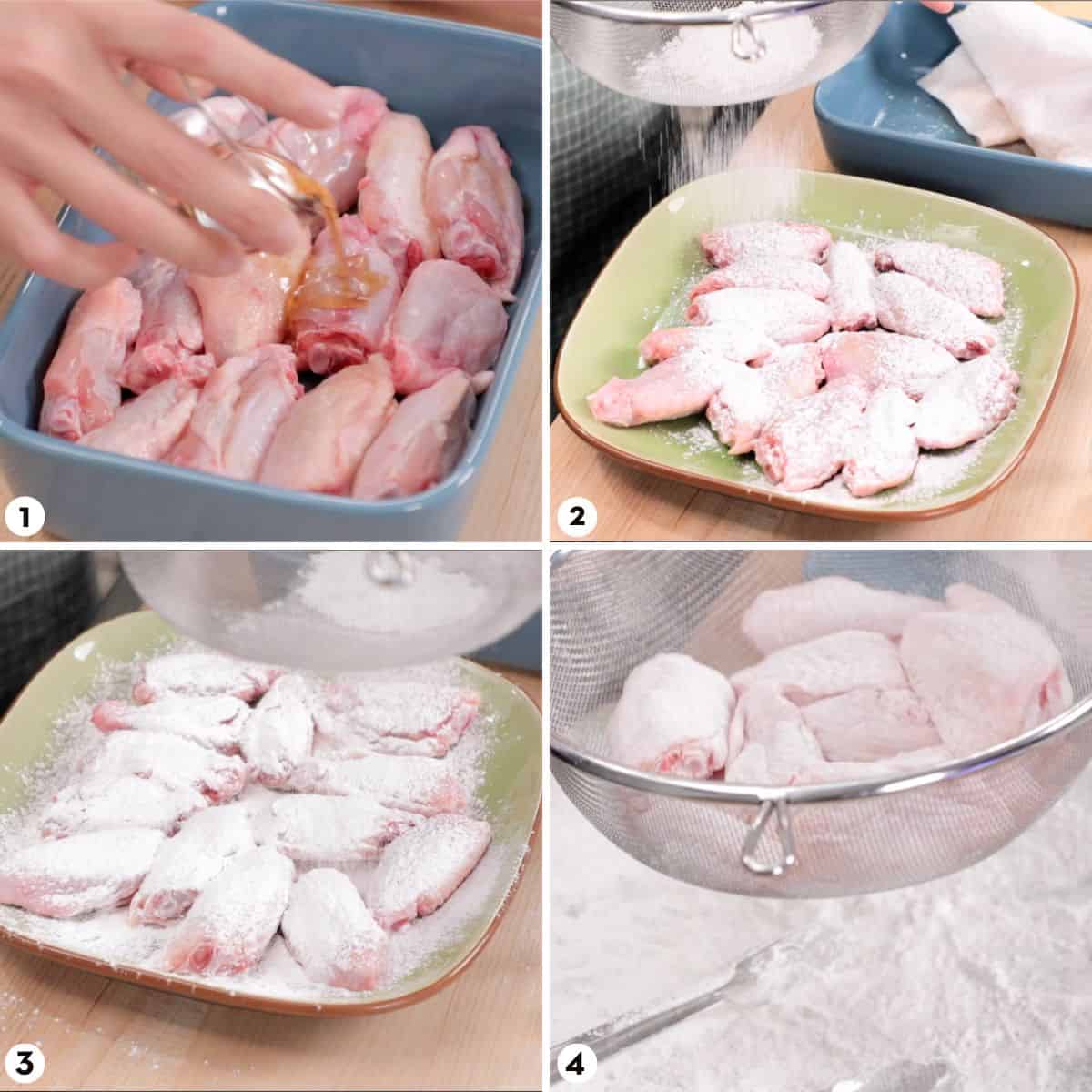 process shots for making fish sauce wings steps 1-4