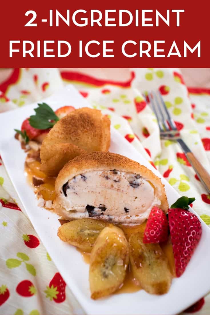 Super easy, 2-ingredient recipe for deep fried ice cream! Make this in advance and keep them in your freezer and you’ll have a delicious no-bake dessert ready in a few minutes. This is the Thai way of frying ice cream, using only sandwich bread as the crust, and it is SO delicious! #friedicecream #nobake #dessert #hotthaikitchen #deepfriedicecream