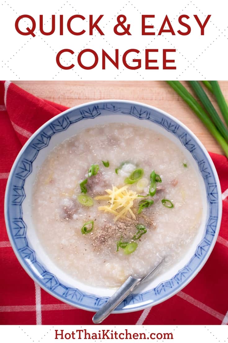 Congee is a traditional, classic Asian breakfast dish. With this method you can make this delicious comfort food in less than 20 minutes using leftover rice! #congee #thaifood #chinesefood #asianbreakfast
