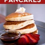 Super fluffy pancake recipe for the perfect morning. A few secret ingredients make these light, tender, and perfect for any toppings. #breakfastrecipe #pancakes