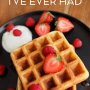 A secret ingredient makes these super crispy on the outside and moist and fluffy on the inside. They're so easy and freeze well! #waffles #breakfastrecipe