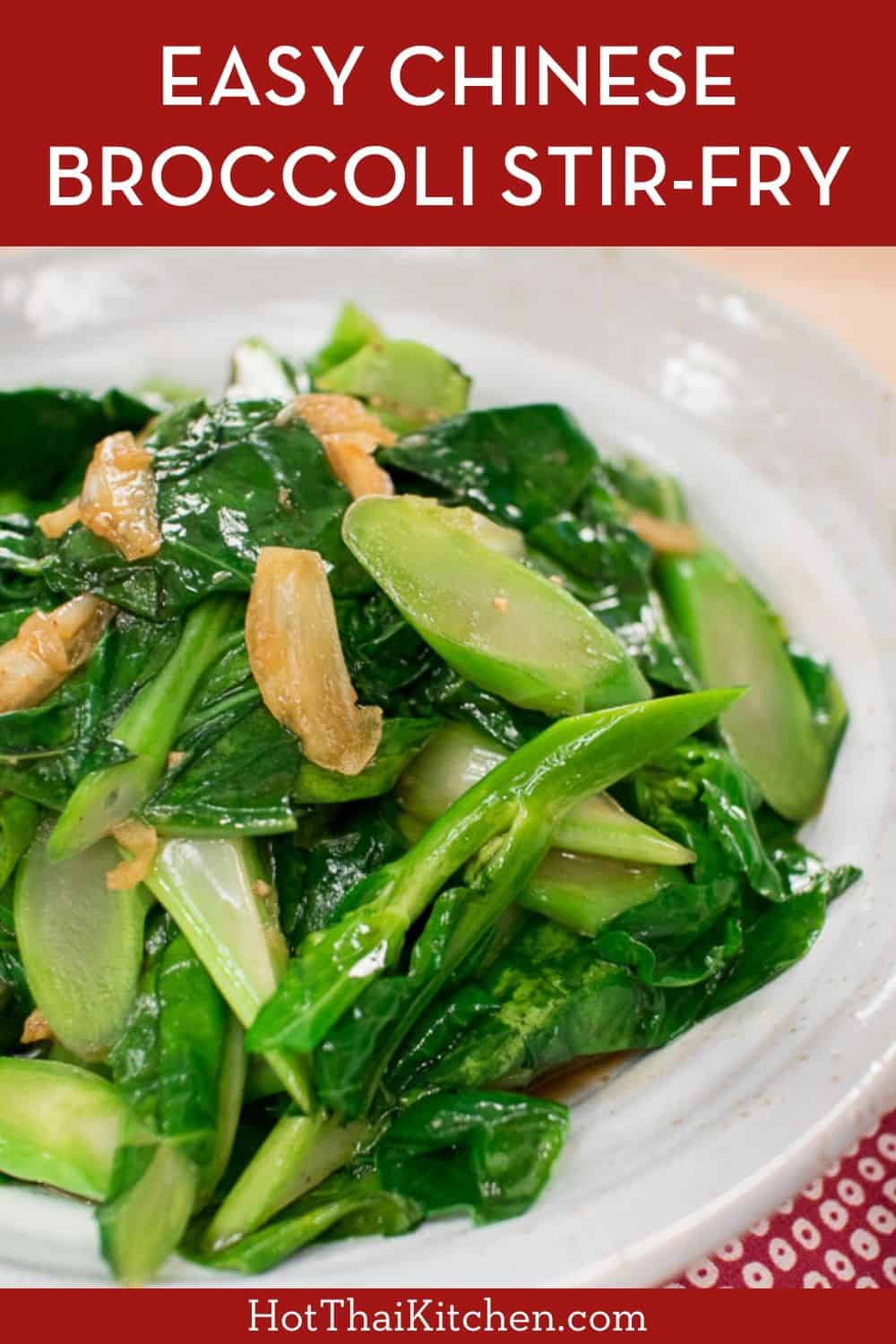 Easy and delicious vegetable side dish perfect for a weeknight meal. Gai lan (Chinese broccoli) stir-fried with garlic and oyster sauce goes well with any Asian meal! #sidedish #veggierecipe #hotthaikitchen