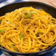 a bowl of garlic noodles
