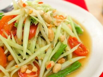 A plate of Thai green papaya salad