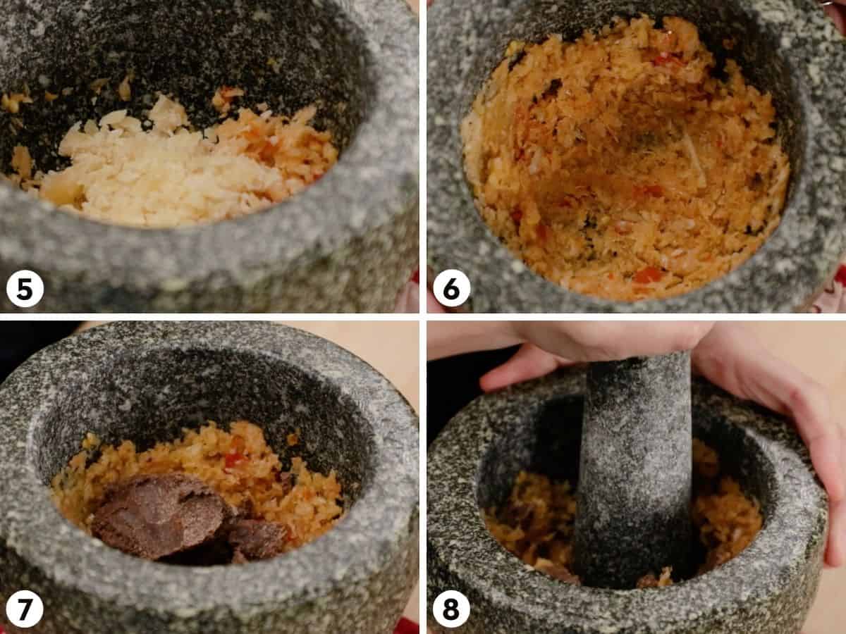 A collage of step-by-step process for making shrimp paste dip.
