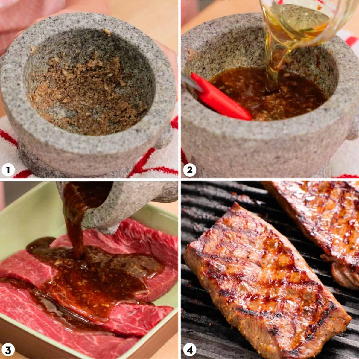 process shots for how to make steak marinade steps 1-4