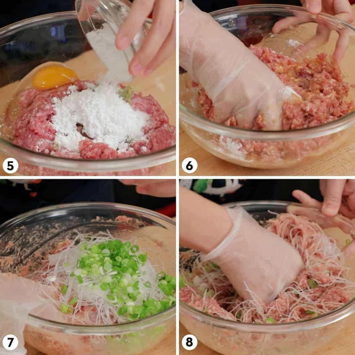 Process shots for making noodle meatballs, step 5-8