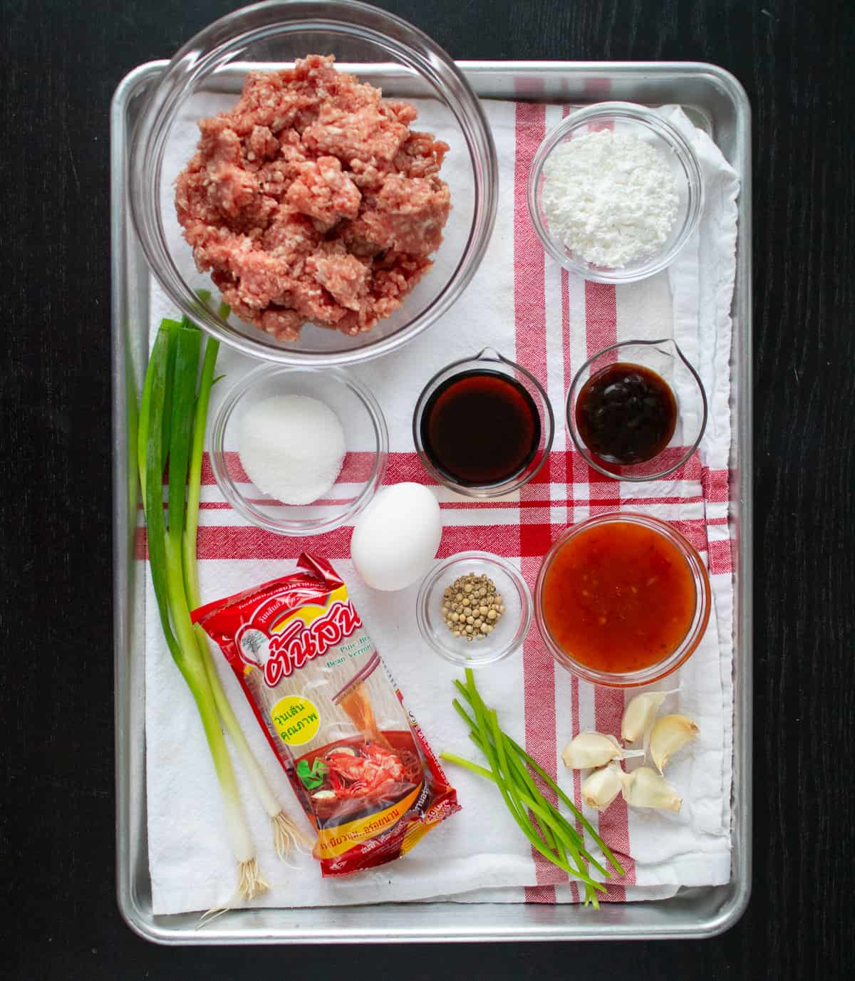 Ingredients for noodle meatballs.