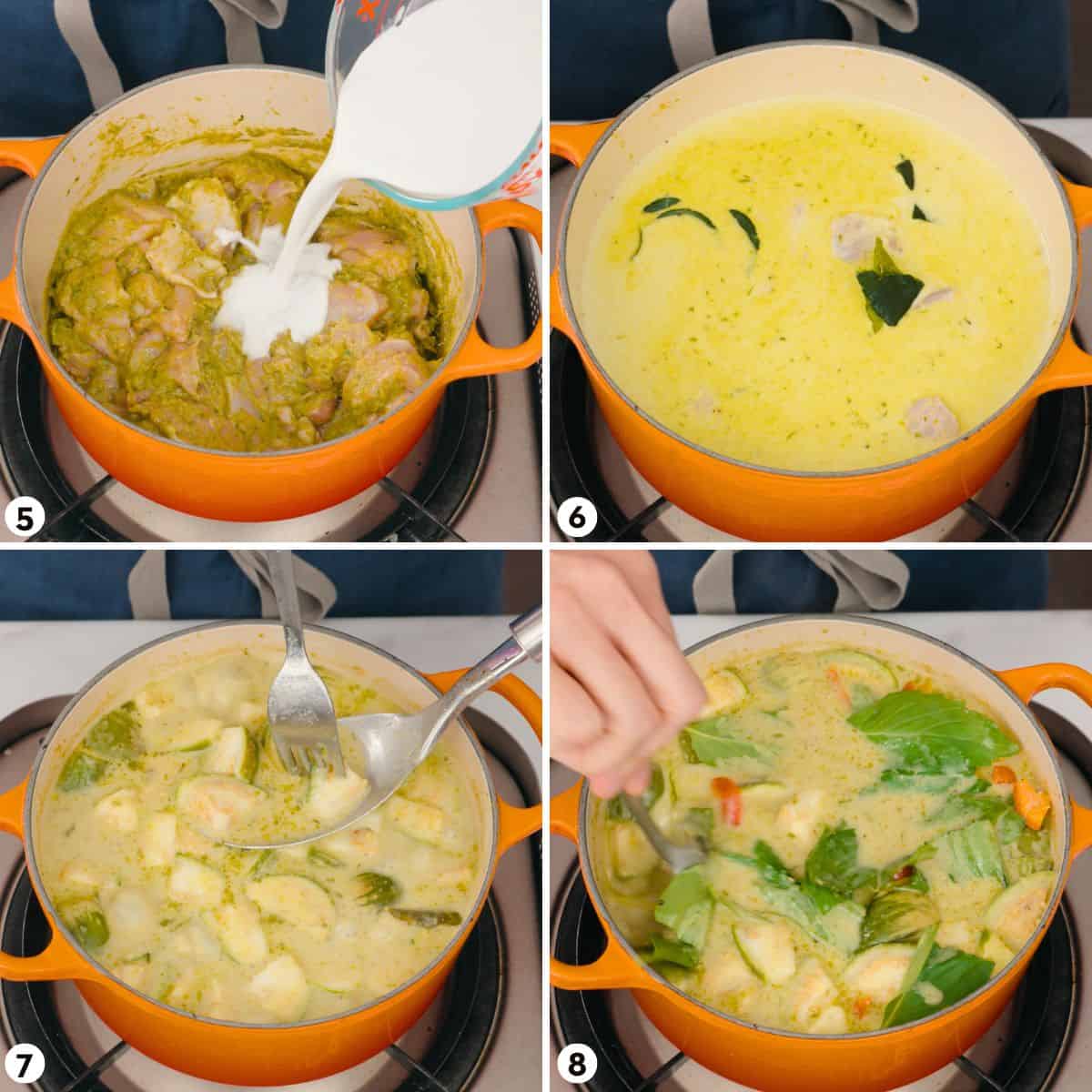 Process shots for how to make green curry steps 5-8