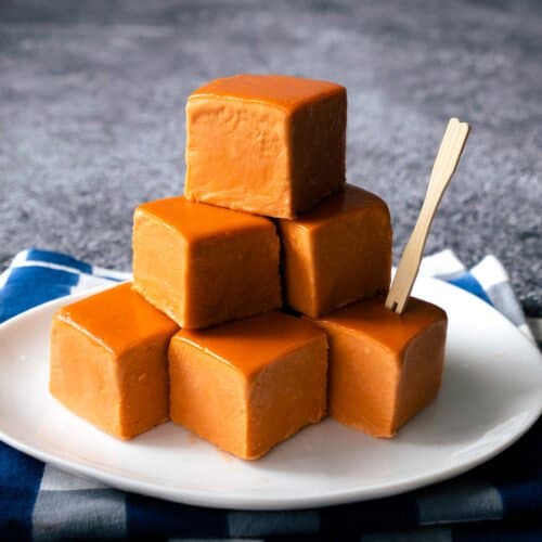 A plate of Thai tea ice cream cubes