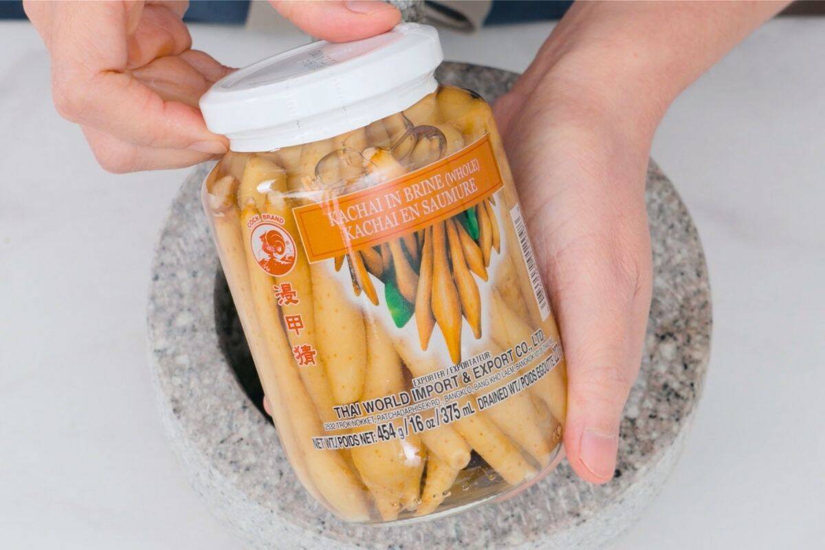 a jar of fingerroot (grachai)