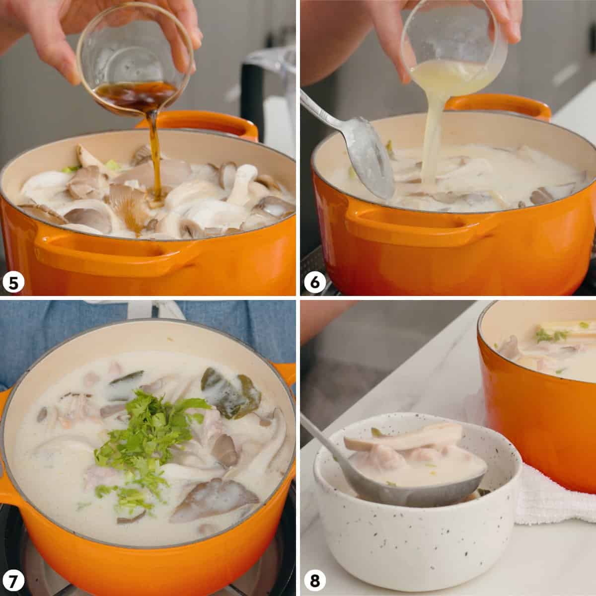 Process shots for making tom kha gai steps 5-8