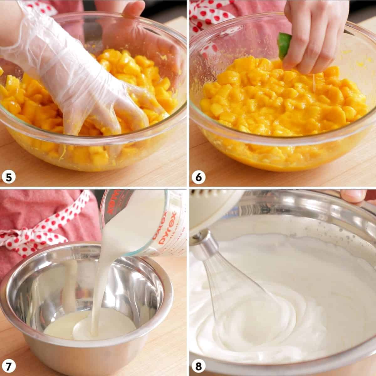 process shots for how to make mango royale, steps 5-8