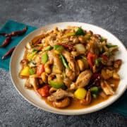 a plate of cashew chicken