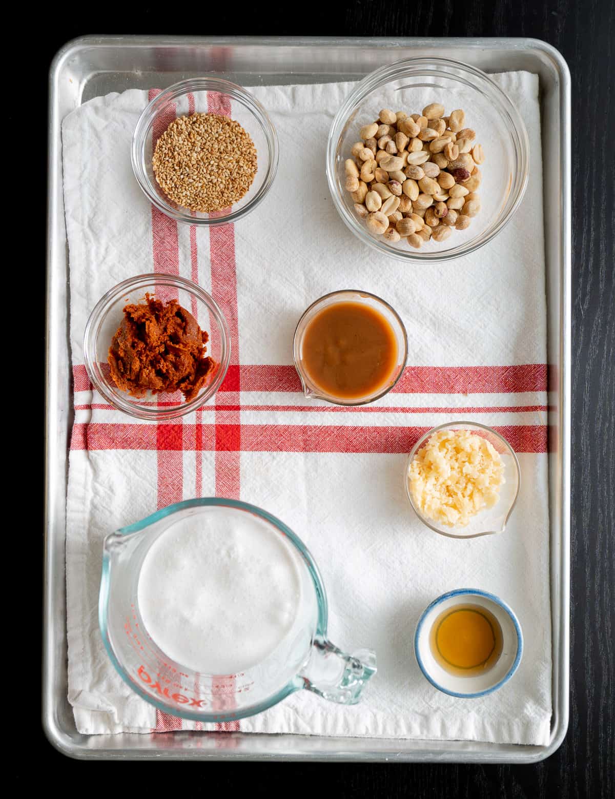 A tray of ingredients for Thai peanut sauce