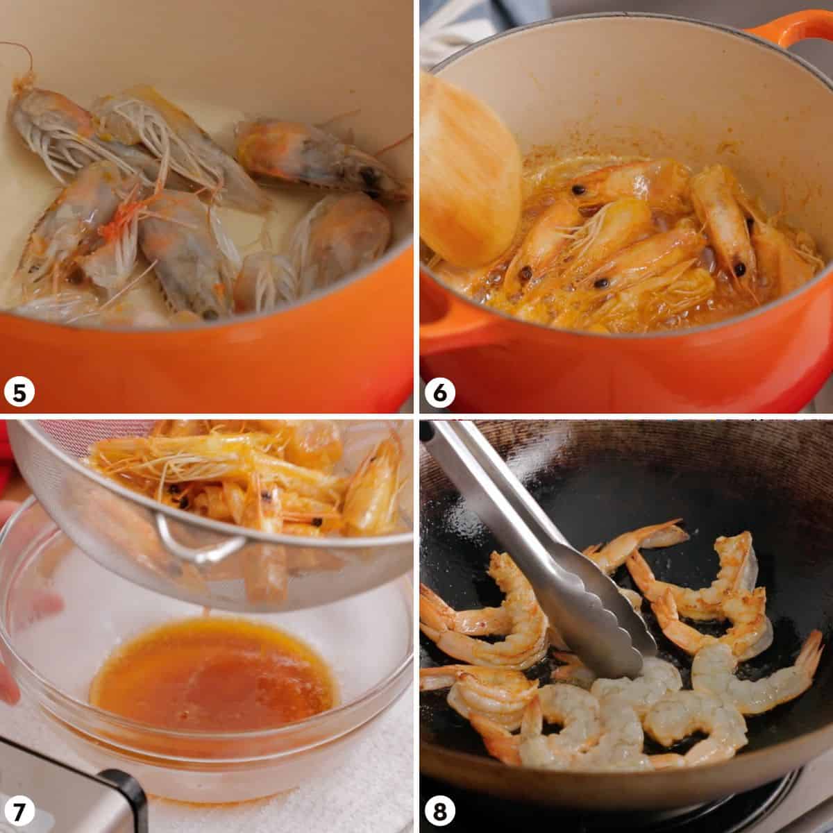 Process shots for making pad thai with glass noodles steps 5-8