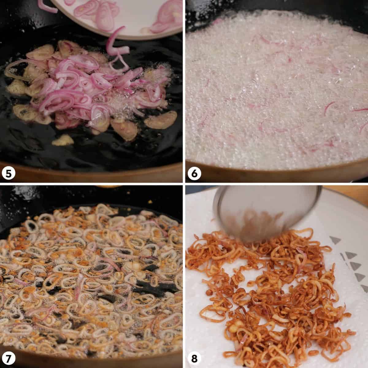 process shots for making fried shallots steps 5-8