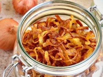 fried shallots in a glass jar